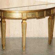 Half-moon console Eglomise Theodore Alexander with a gold finish.