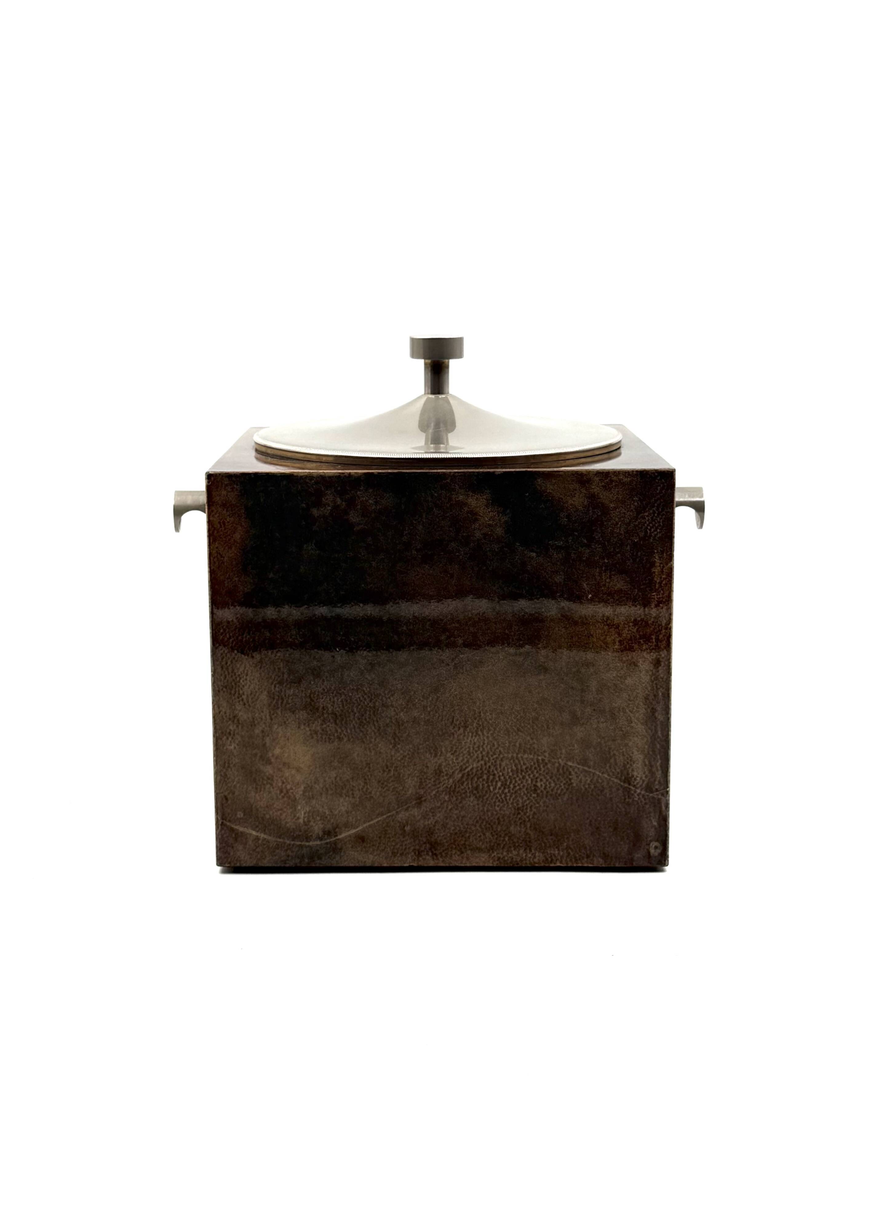 Mid-century brown parchment ice bucket, Aldo Tura Italy 1950s