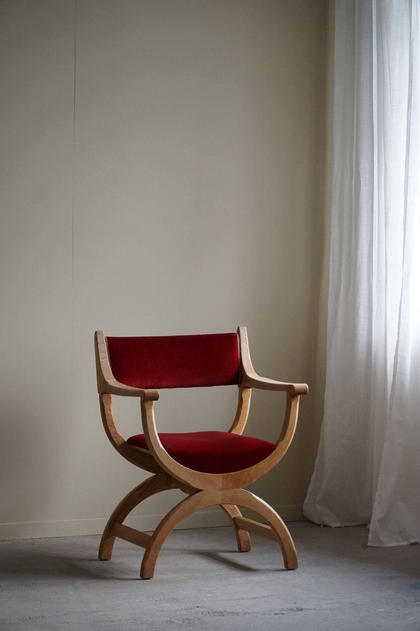 Henning Kjærnulf, Oak and velvet armchair, Model "Kurul", Mid-century, 1960s
