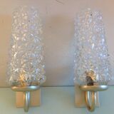 Pair of tulip glass and gold/vintage metal wall lamps 60/70