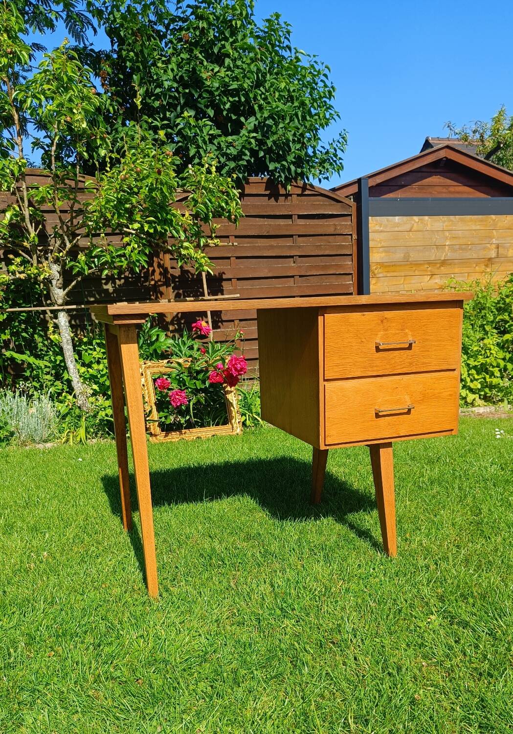 Mid-century desk from the 60s, compass legs