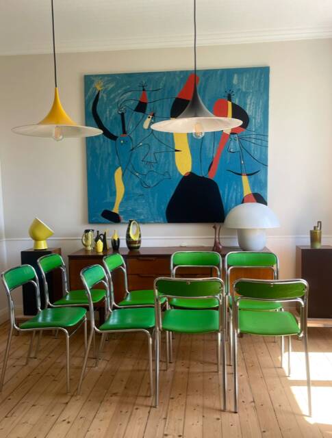 Série de 8 chaises Souvignet en chrome et skaï vert