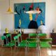 Série de 8 chaises Souvignet en chrome et skaï vert
