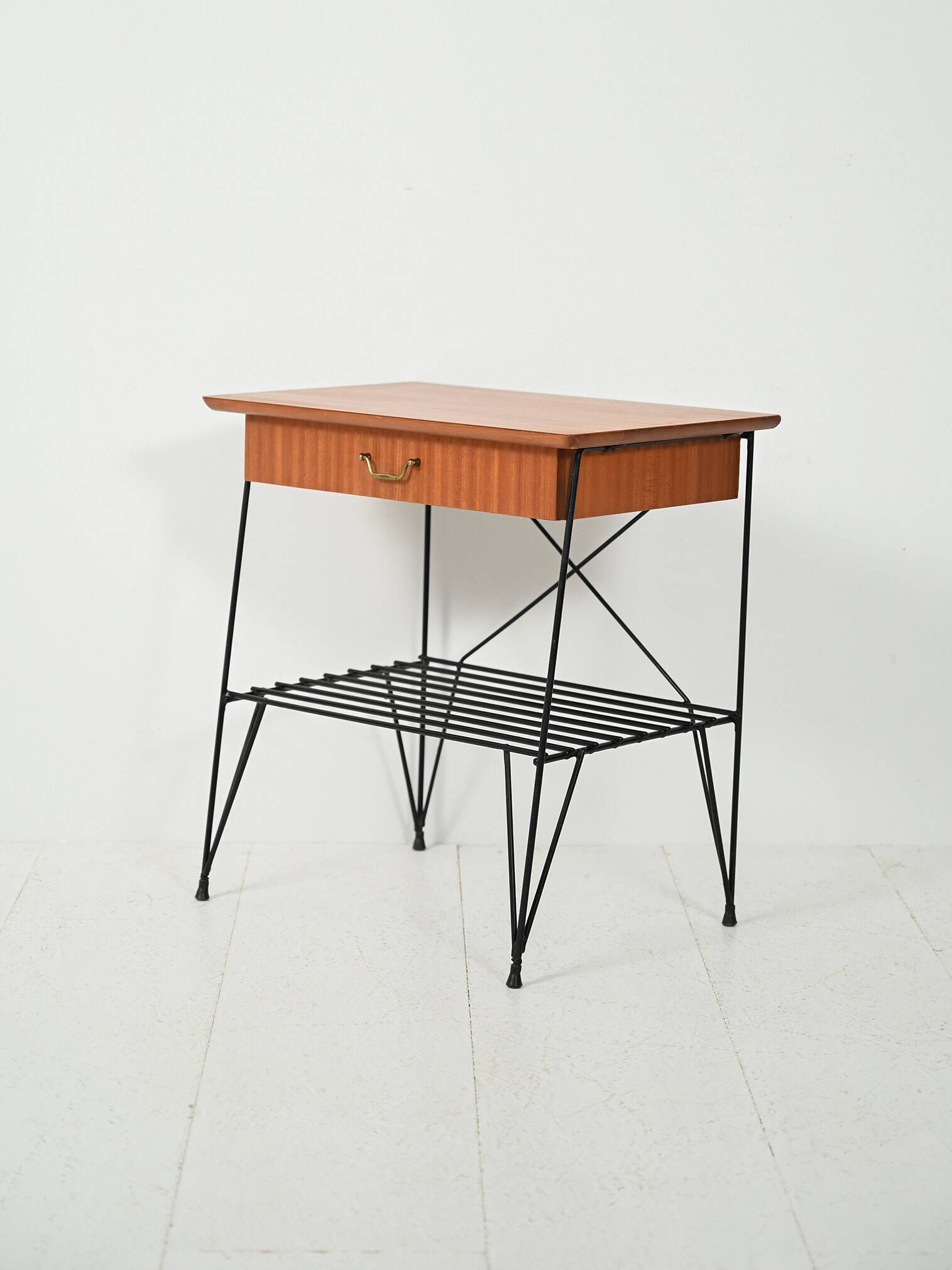 Scandinavian bedside table in mahogany and iron by IKEA, “Rolf” model