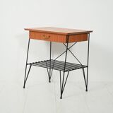 Scandinavian bedside table in mahogany and iron by IKEA, “Rolf” model