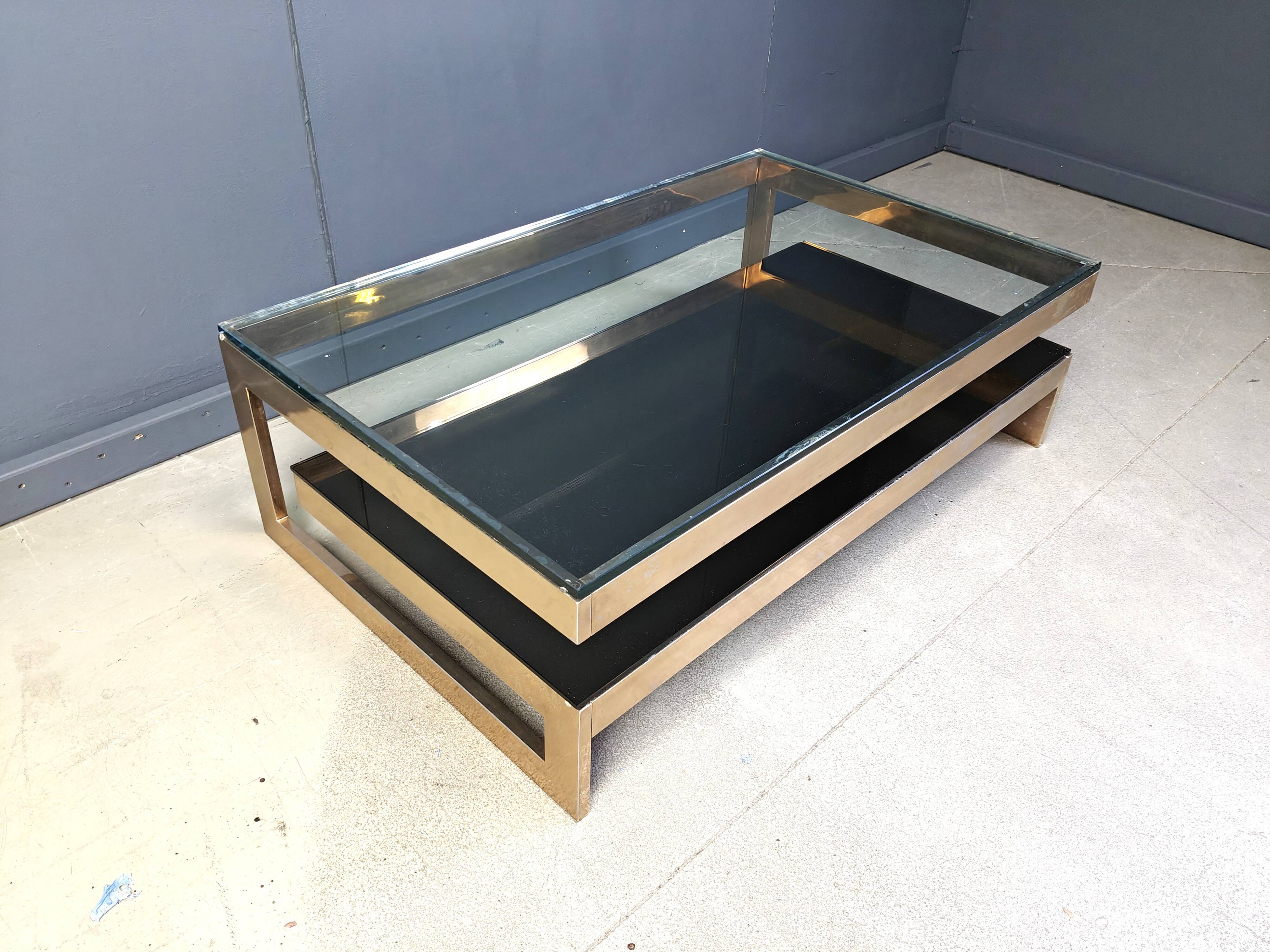 Vintage two-tier coffee table by Belgochrom in 23 carat, 1970s.