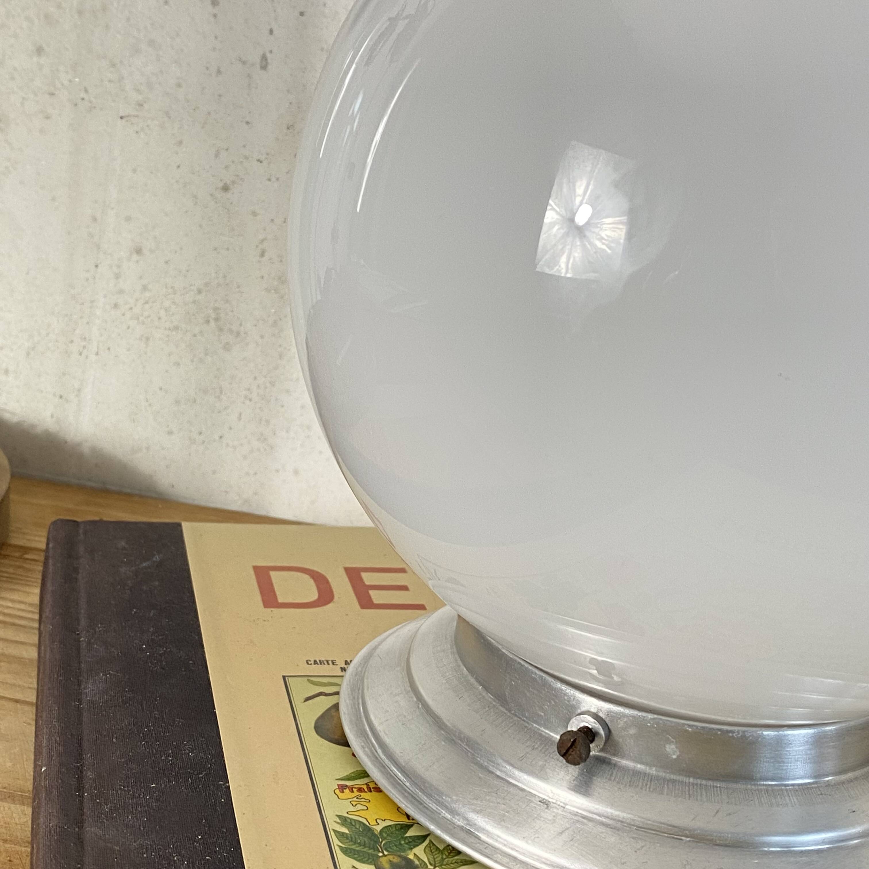 Ceiling light or wall light with white opal glass globe, 20 cm, aluminium rose.
