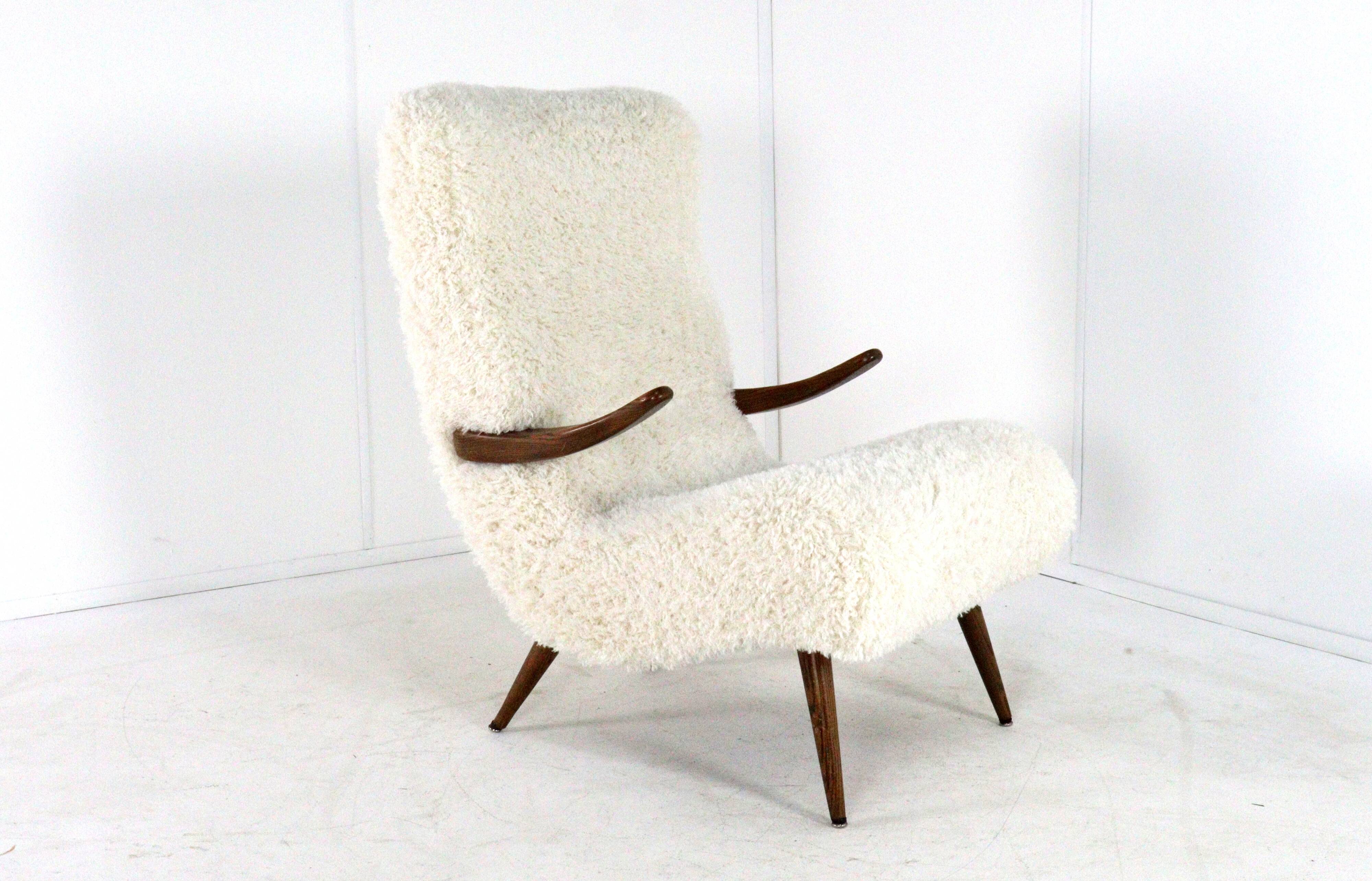 Fauteuil Cuddle designer mid-century moderne - pièce unique - tissu doodle