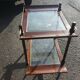 Bar rolling serving double trap pagoda wood and glass 1950s mahogany