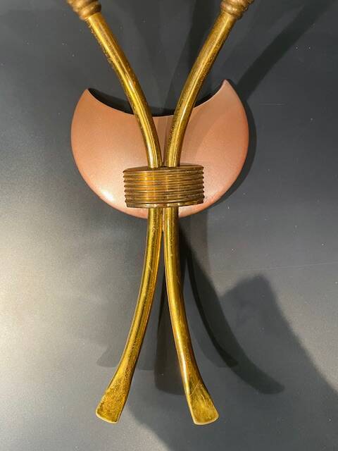 Vintage 1950s brass double wall sconce in the Italian Stilnovo style