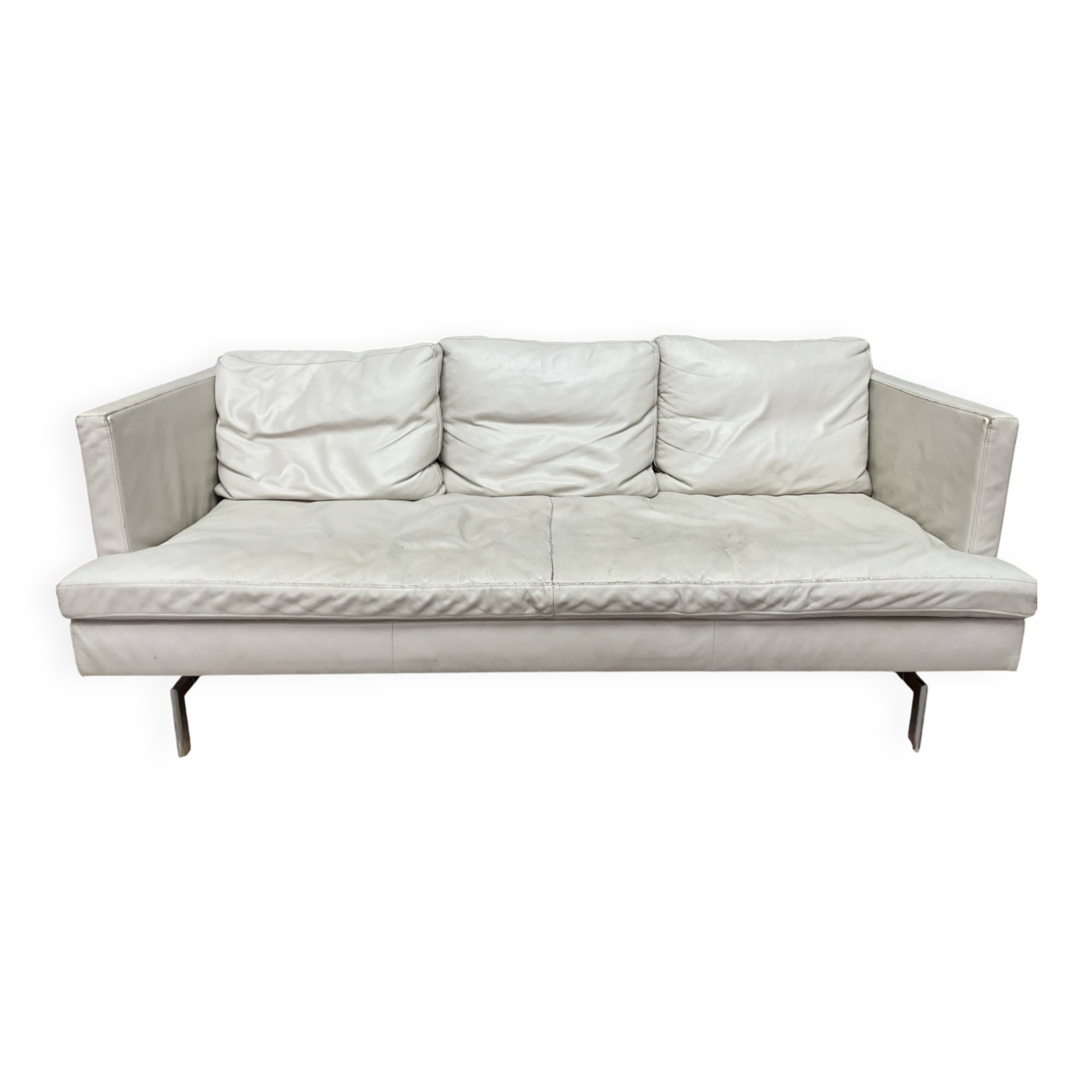 Cinna "Stricto Sensu" 3-seater sofa in chalk leather, designer Didier Gomez.