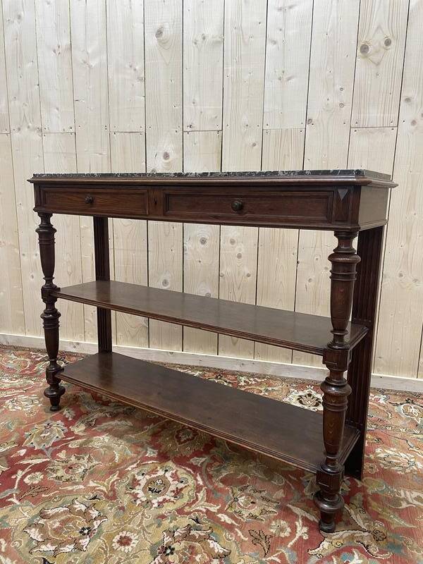 Desserte - Console en chêne massif Napoléon III marbre gris veiné