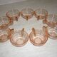 Lot 9 art deco cups in pink transparent glass