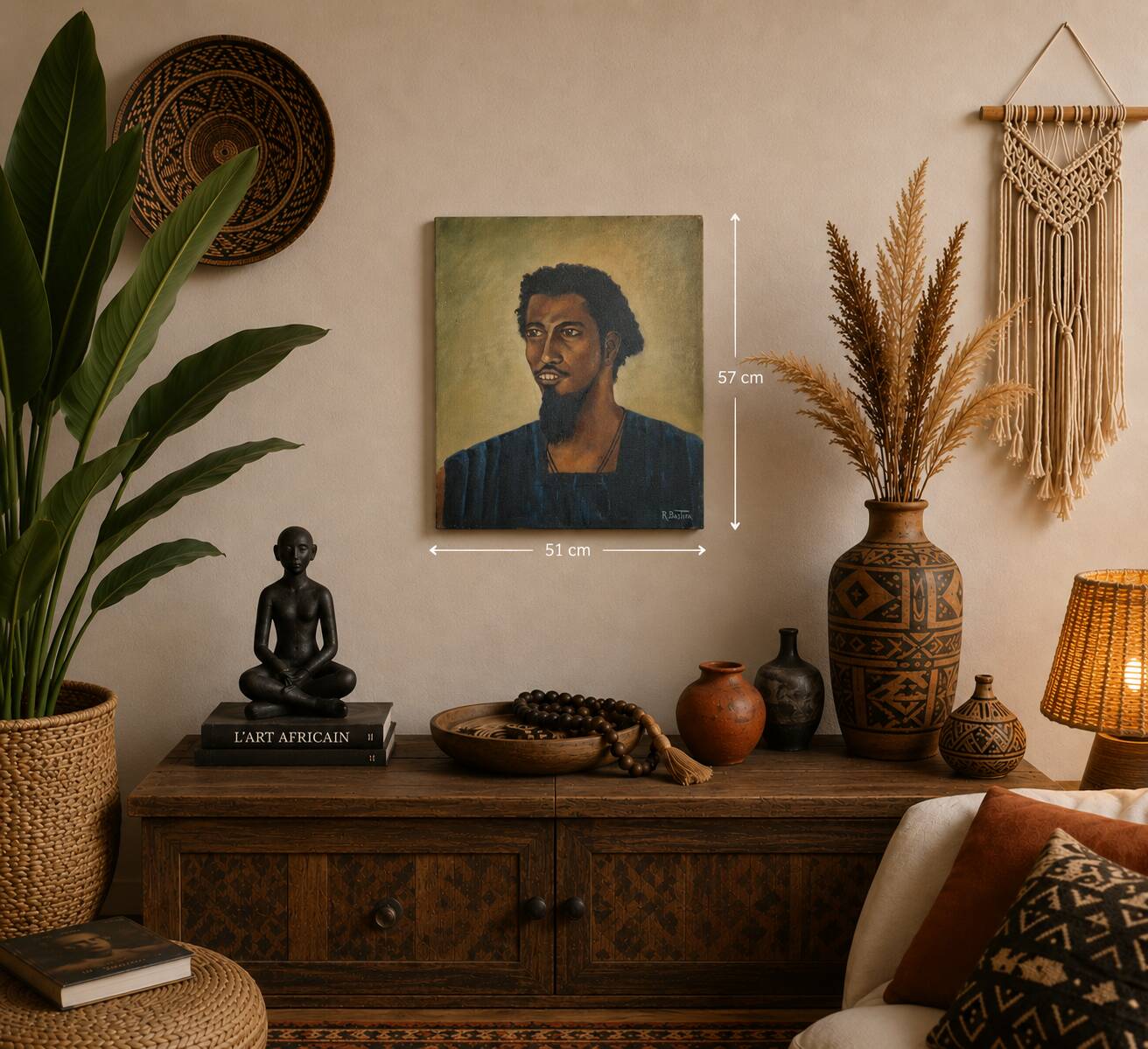 Portrait of a young Mauritanian man Oil on canvas signed Bastien 57x51 cm