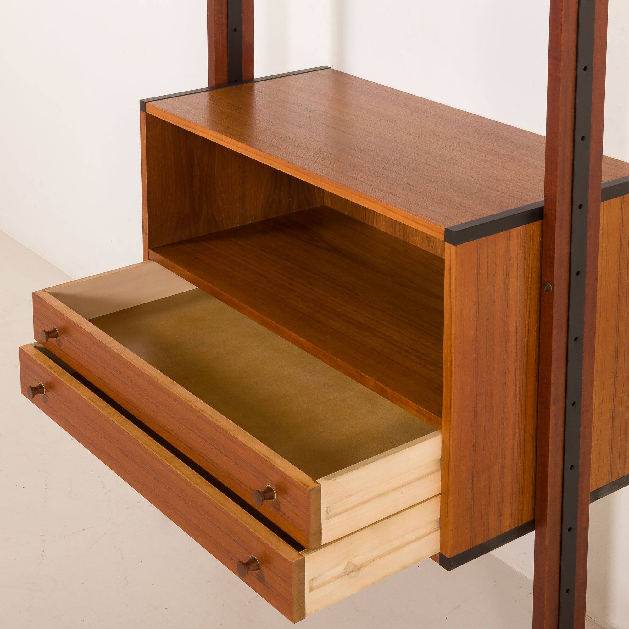 Italian floor to ceiling wall unit or room divider in teak, 1960s