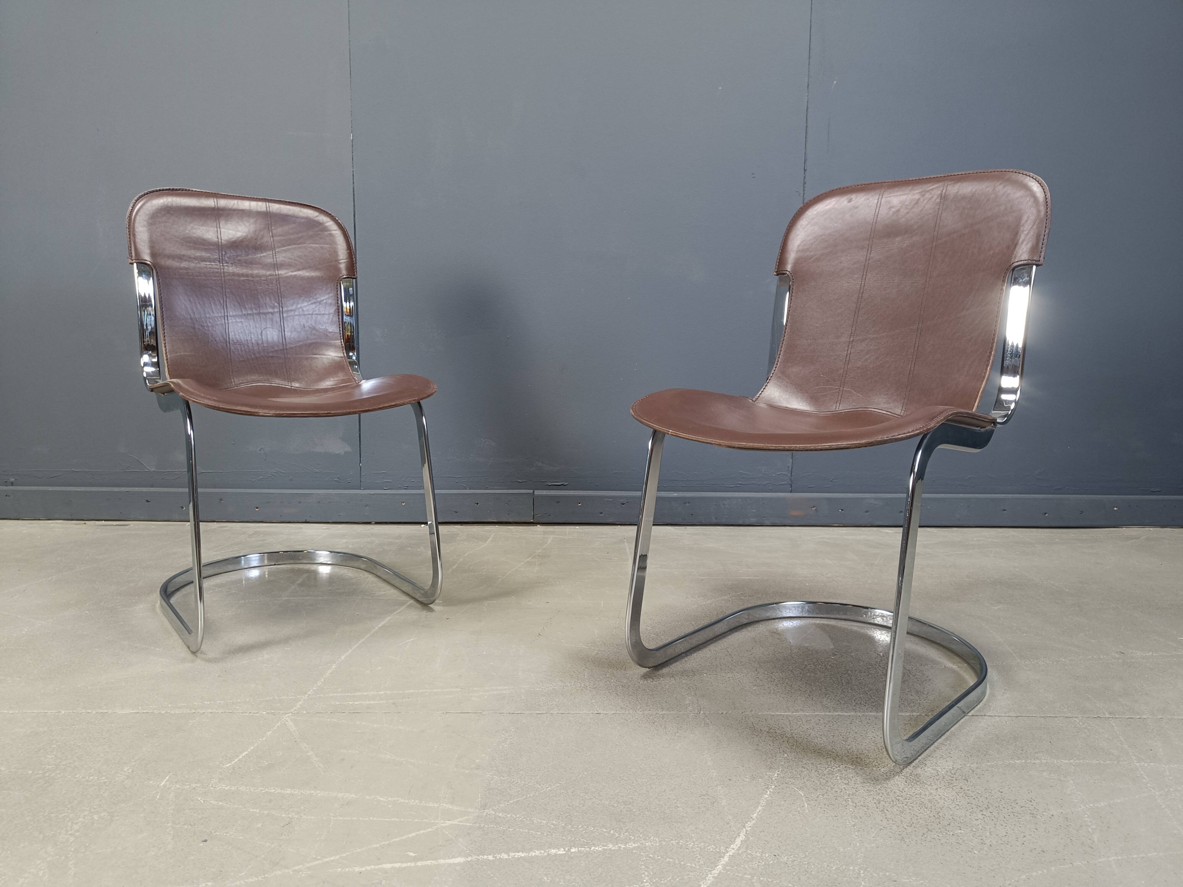 Vintage leather and chrome dining chairs by Cidue, 1970s