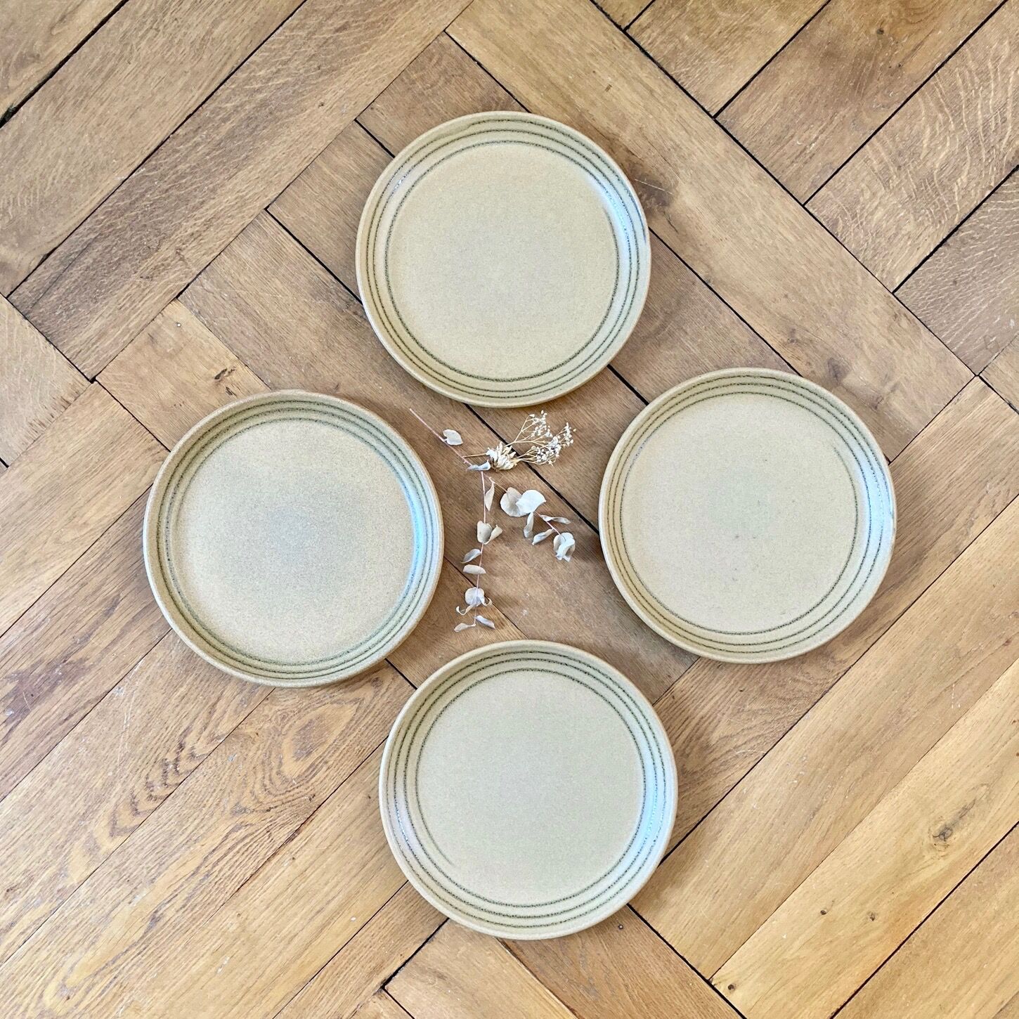 Set of 4 Sarreguemines sandstone flat plates Atelier d'art