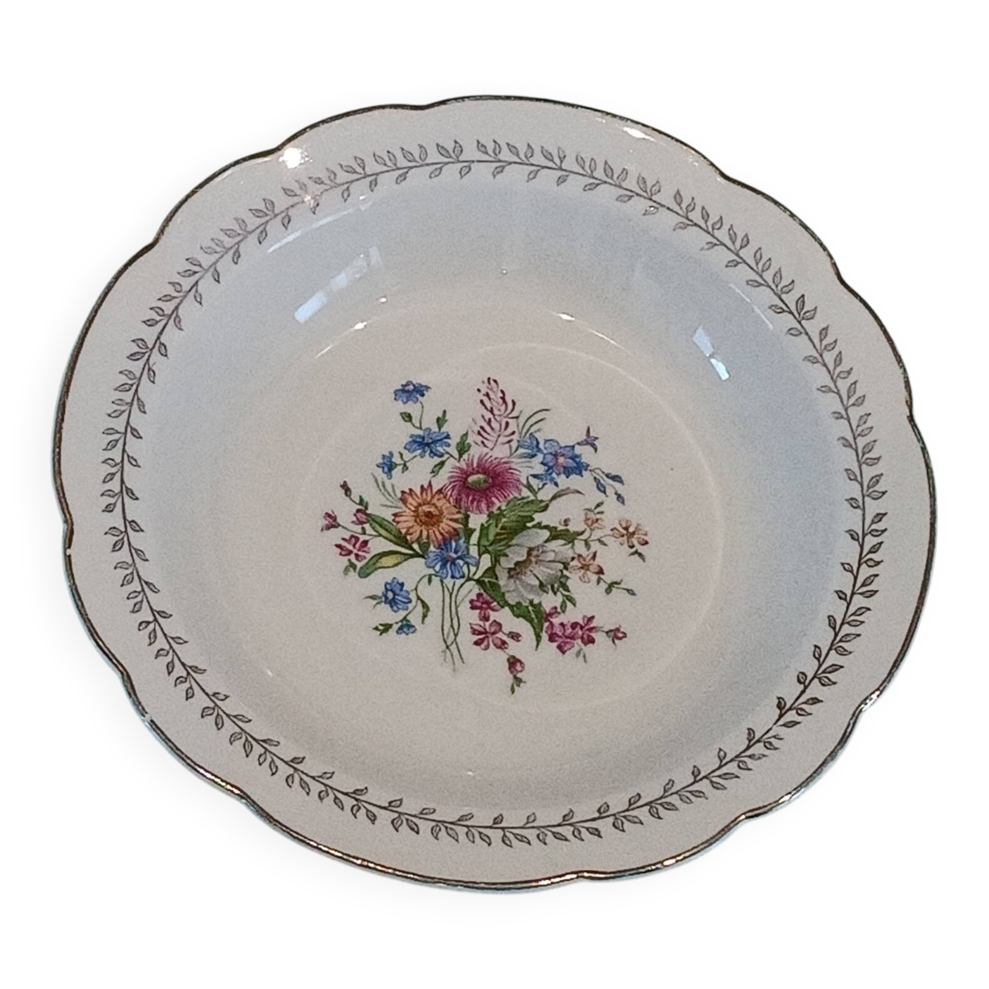 Grand plat creux en faïence de Gien – Modèle "Quelques Fleurs" – Vinta
