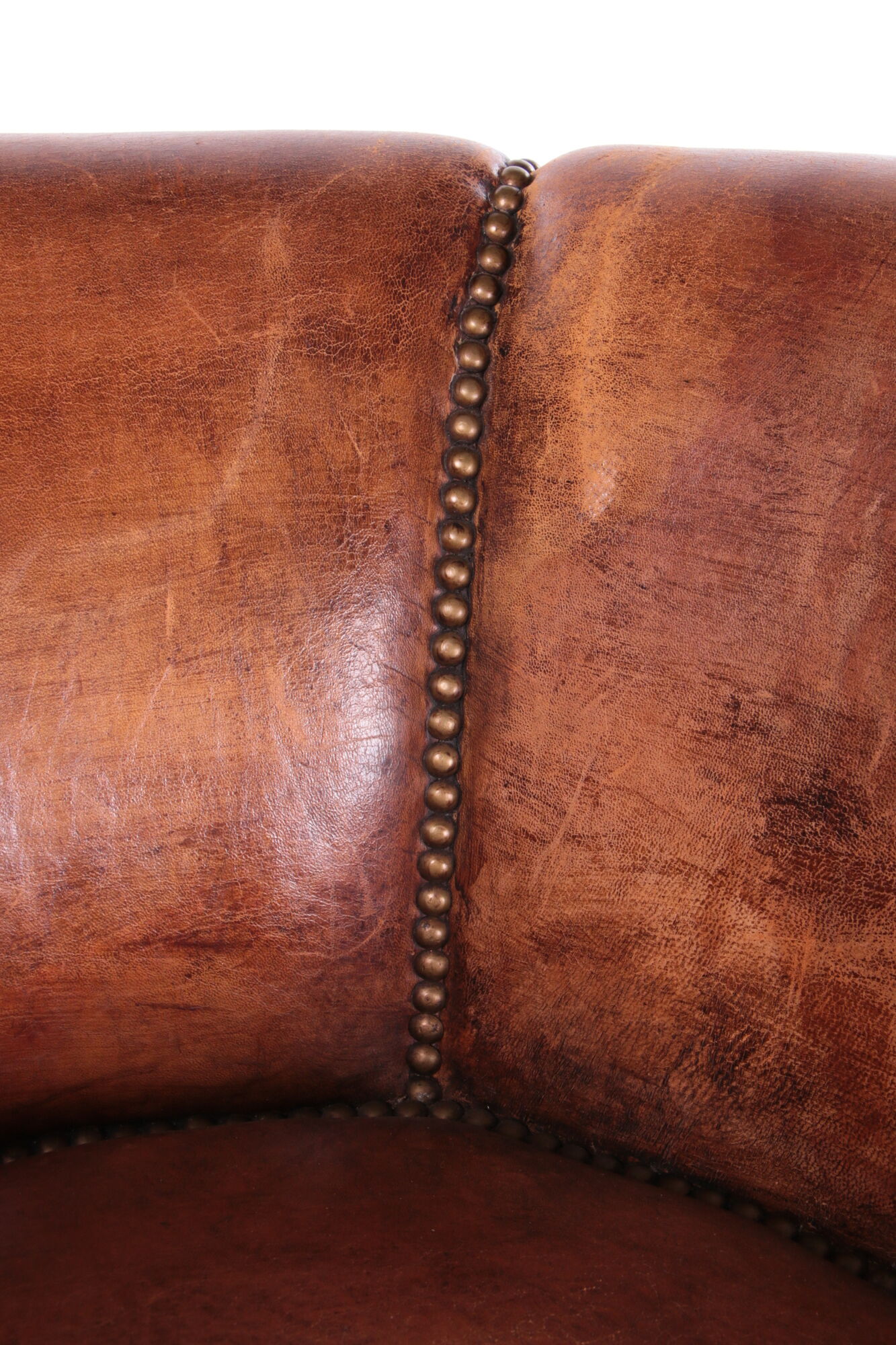 Sheepskin leather desk chair with wooden swivel base, 1970