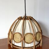 Scandinavian suspension in rattan canvas and canework 1960