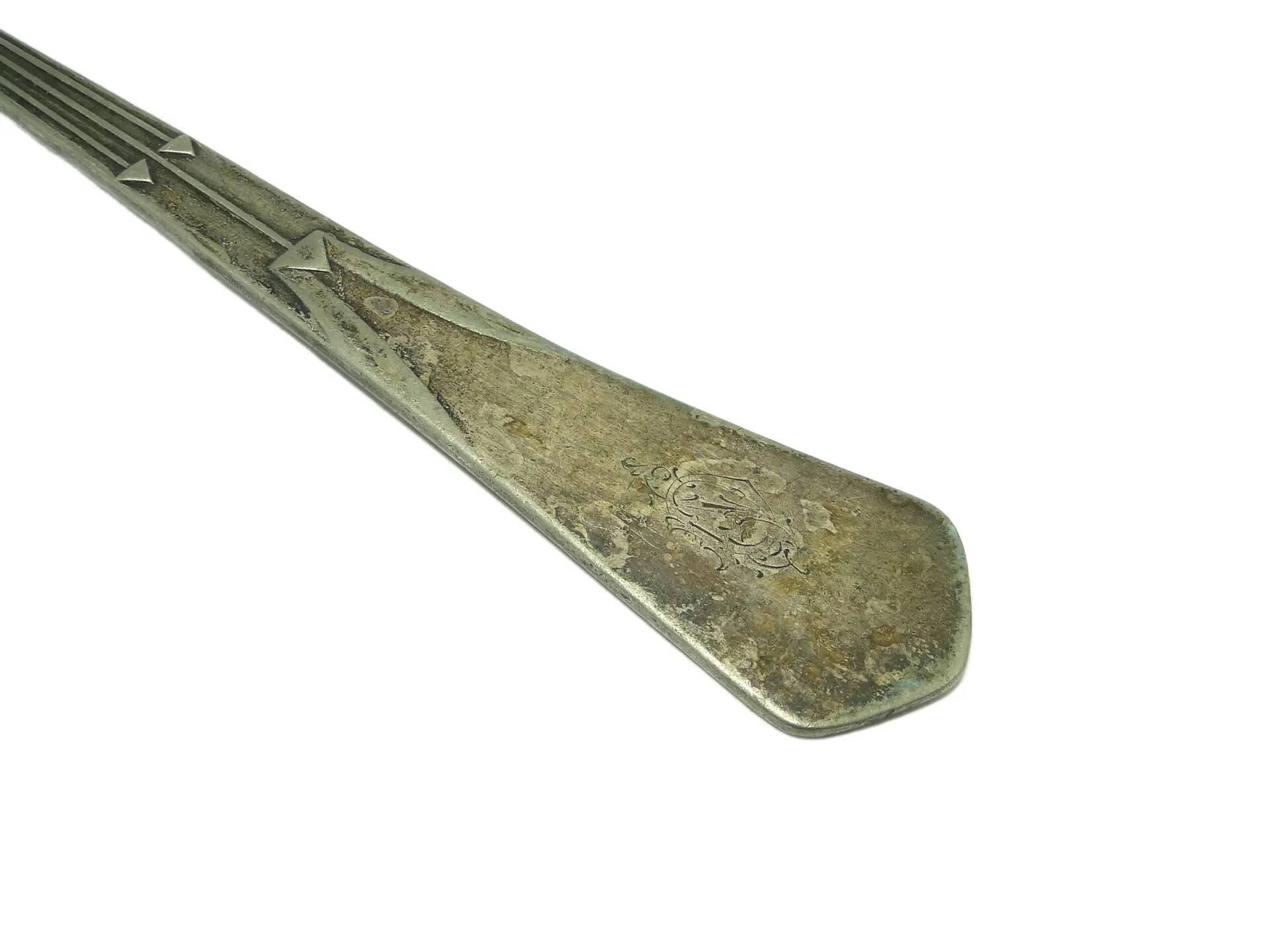 Art Nouveau soup ladle, silver-plated alpacca, Kummer, Poland, 1920s.