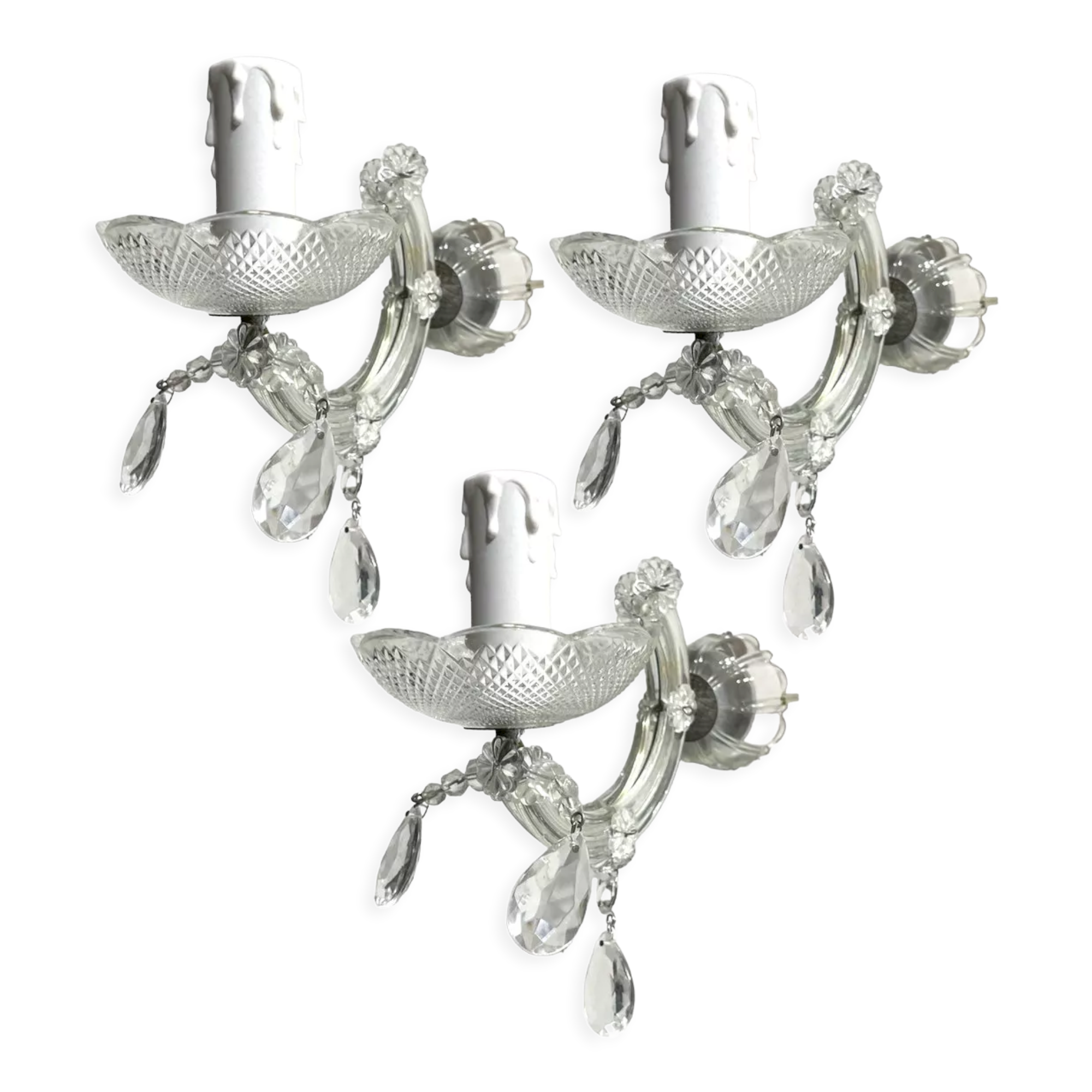 Murano glass crystal sconces set of 3, 1970s