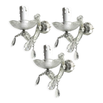 Murano glass crystal sconces set of 3, 1970s