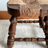Pair of wood and straw fireplace stools 1950
