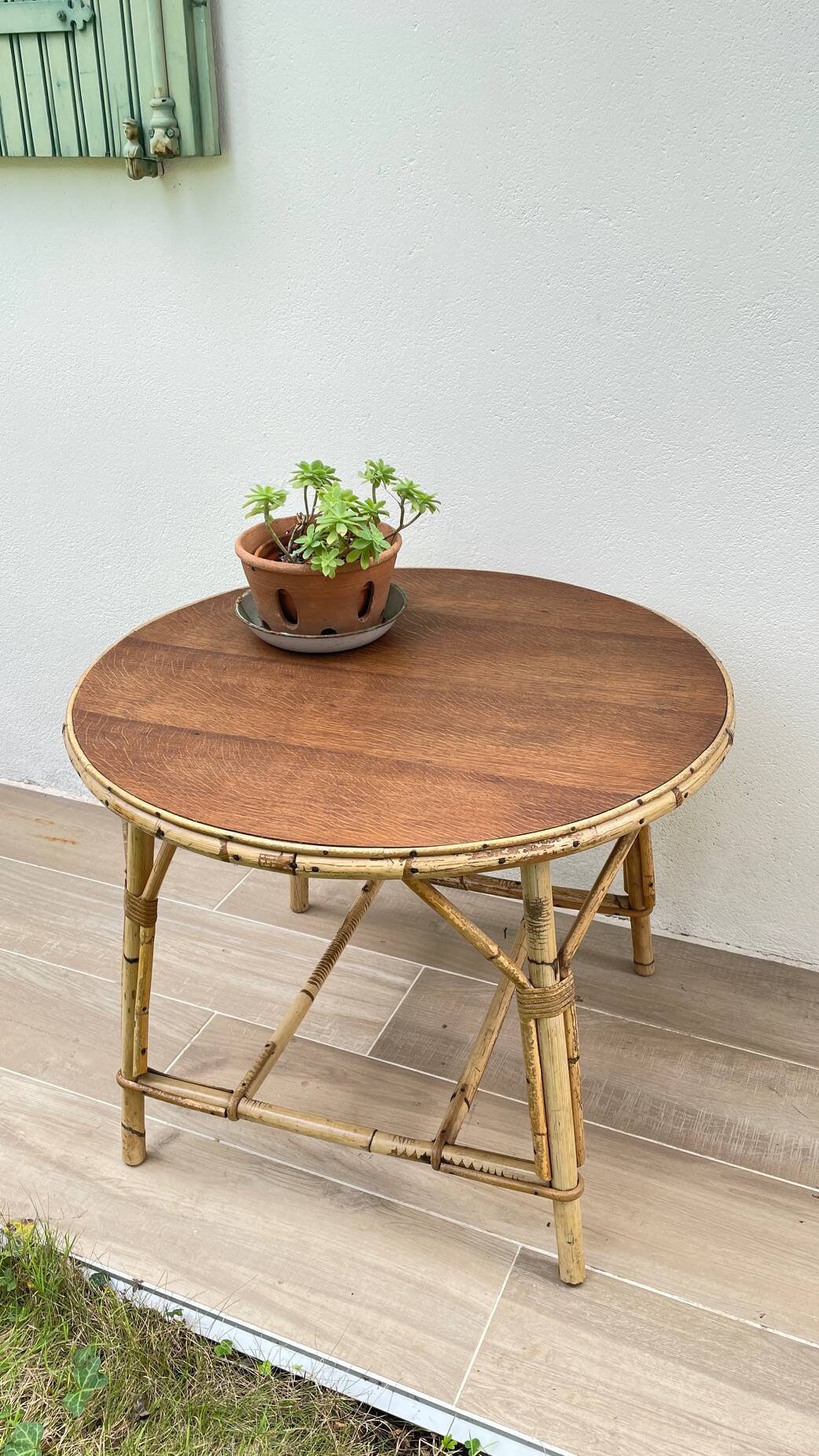 VINTAGE Low Table in Oak and Rattan
