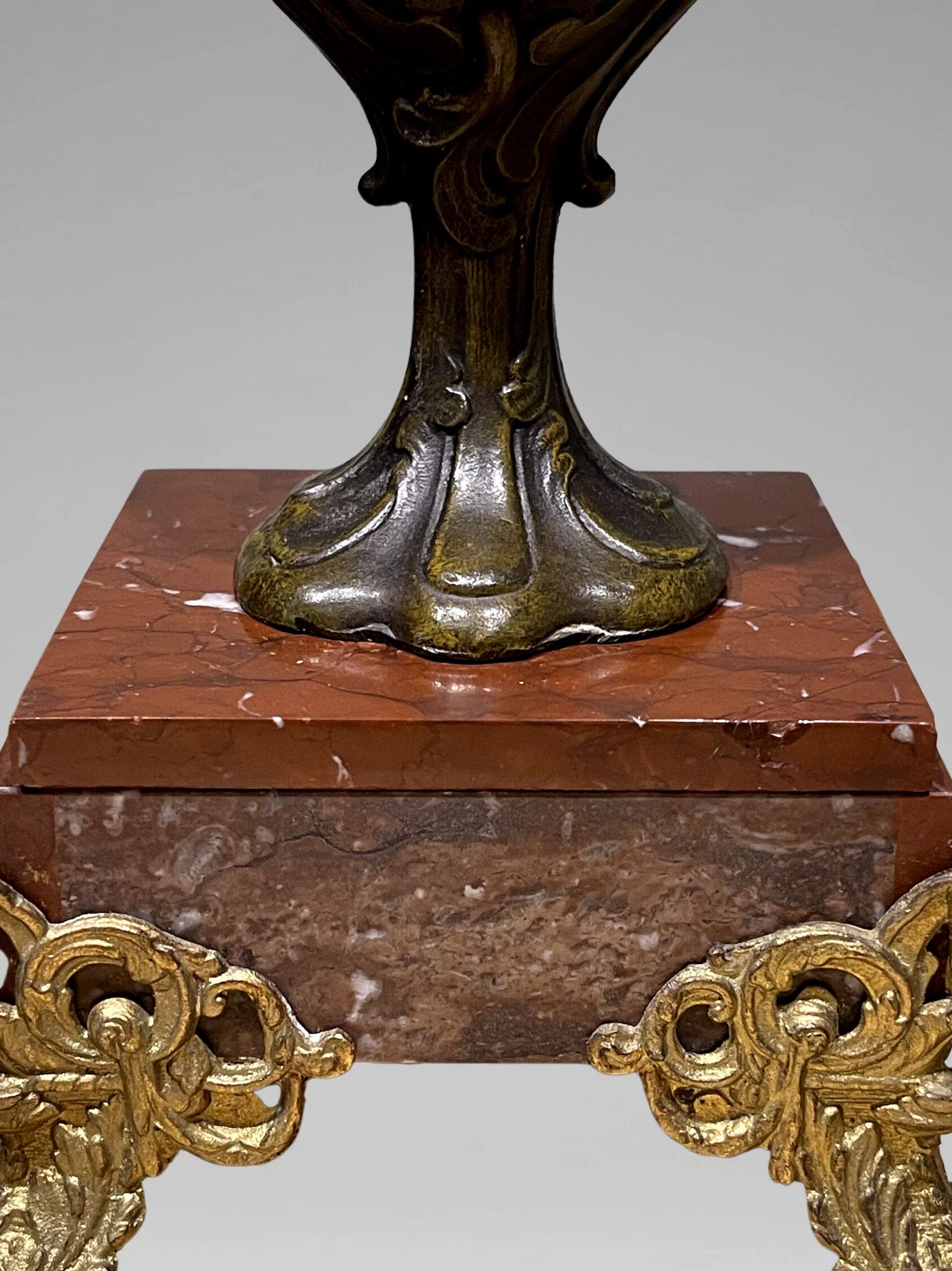 Large Napoleon III fireplace garniture in red marble and patinated regulus signed Guillemin – clock & candelabras 19th century