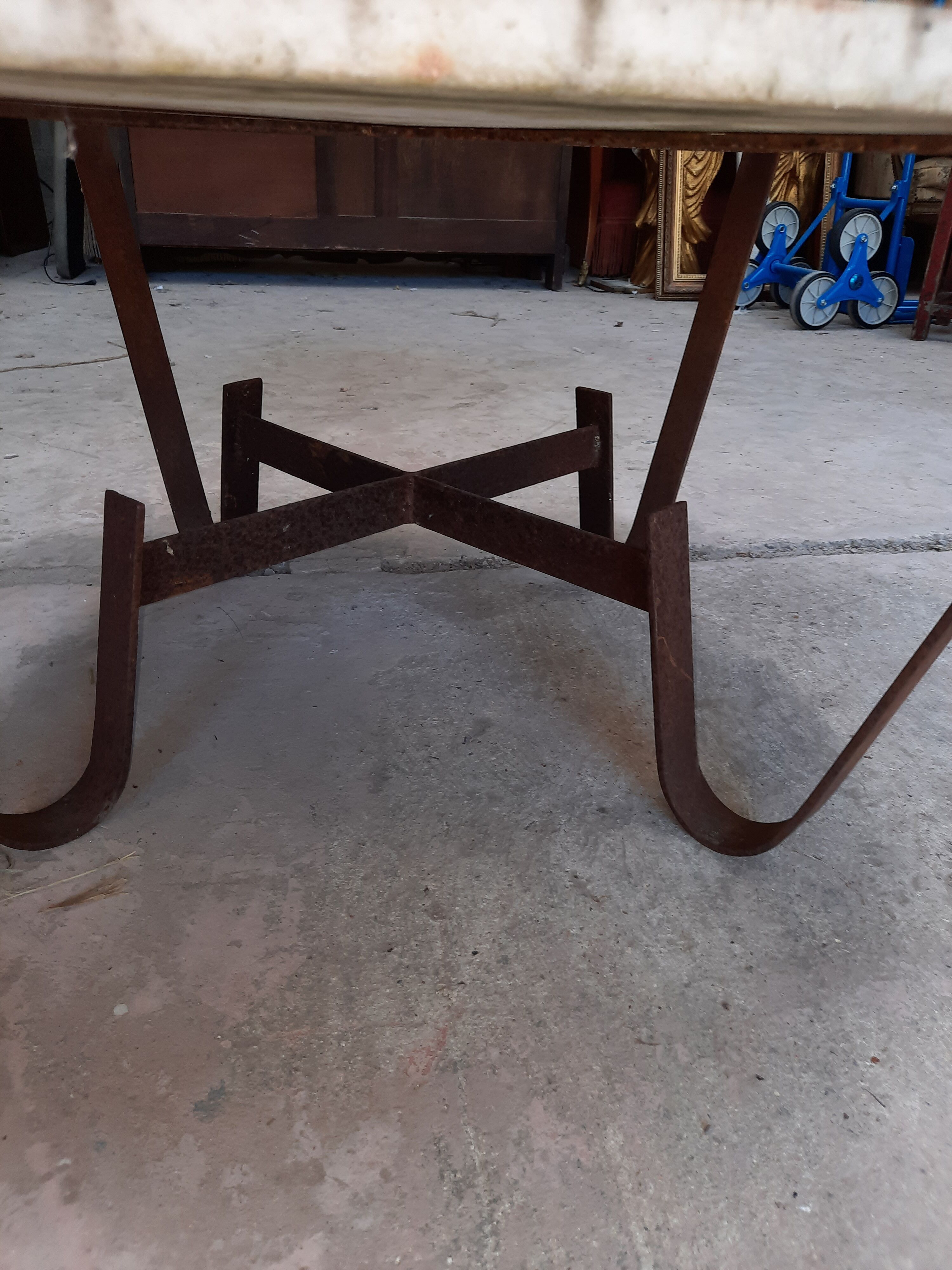 Brutalist steel and stone coffee table