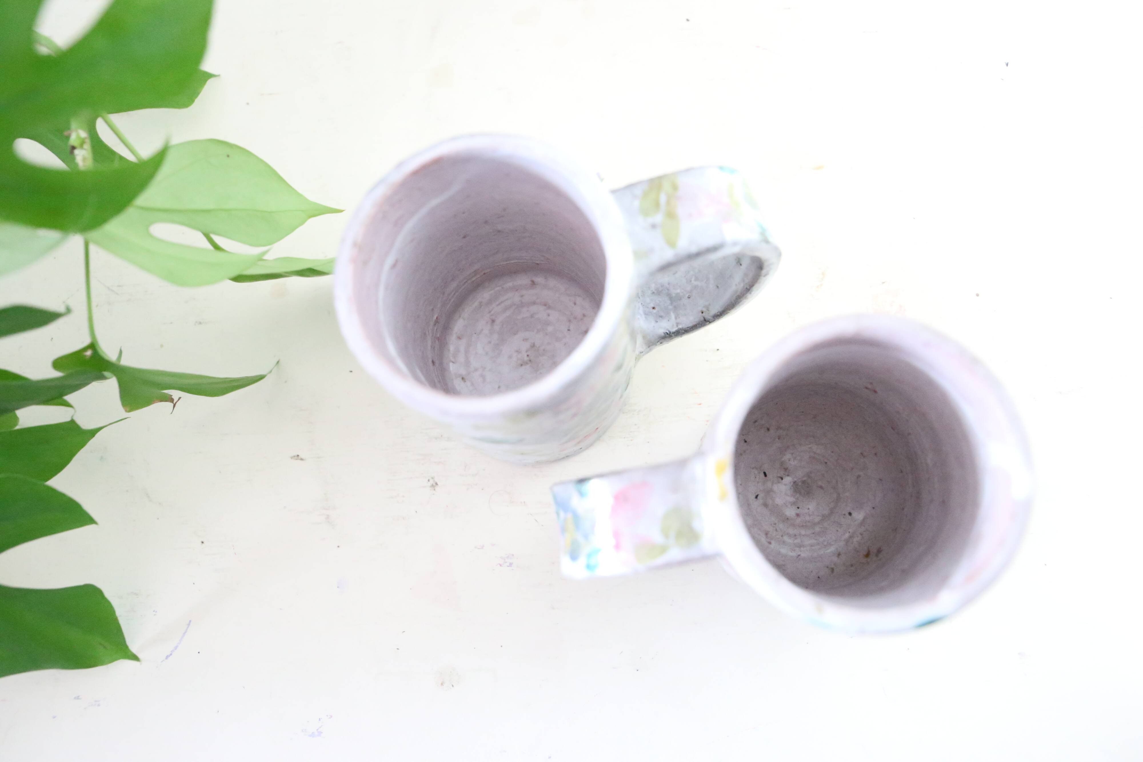 Set of 2 stoneware mugs, artisanal pottery, 1980