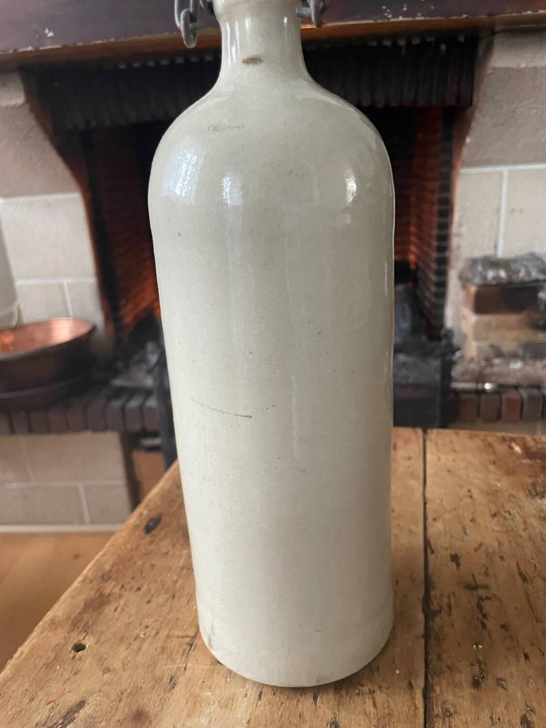 Bottle, hot water bottle, ceramic, old white, broken