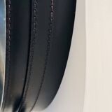 Jacques Adnet circular leather and brass mirror