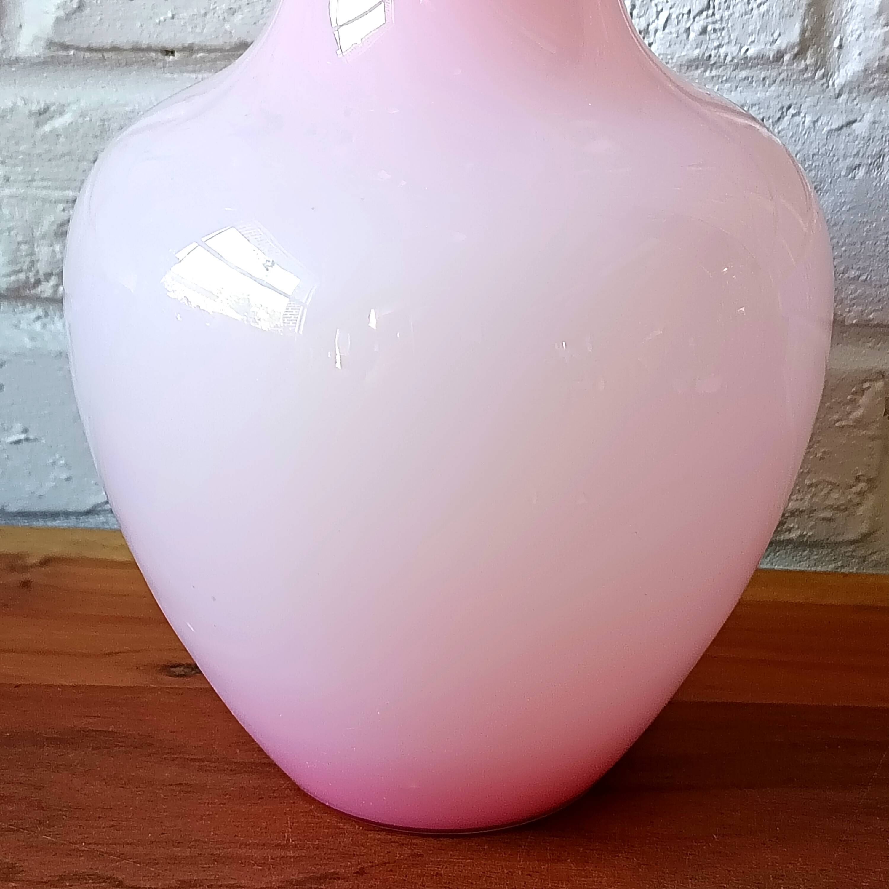 Light pink opaline vase, wavy swan neck.