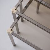 Tables gigognes vintage en métal plaqué ou et verre graphite chrome par Kesterport pour Harrods 1980 Royaume-Uni