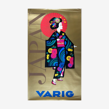 Affiche ancienne serigraphiée par Jungbluth pour Varig  - Japon -