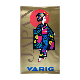 Affiche ancienne serigraphiée par Jungbluth pour Varig  - Japon -