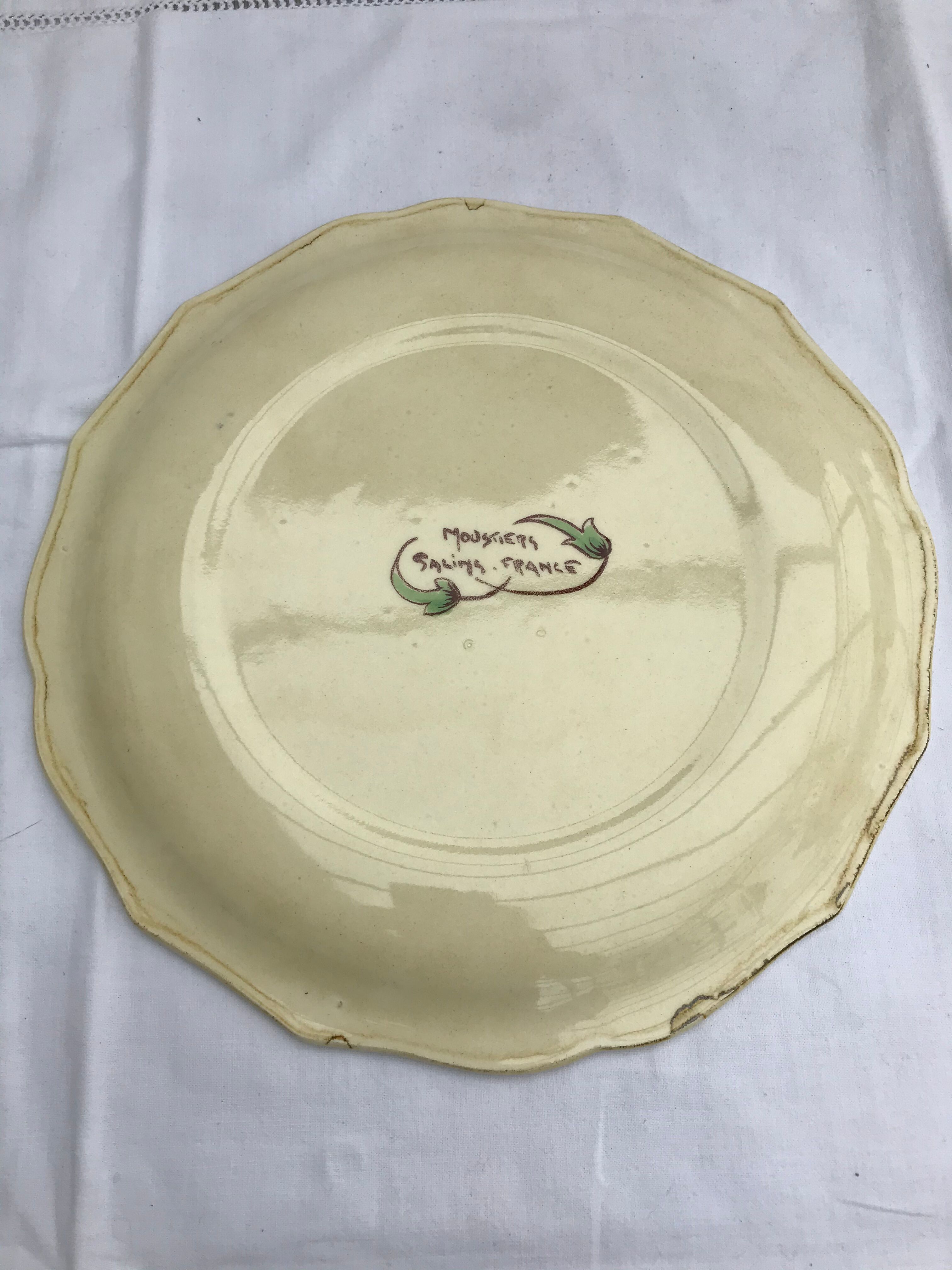 Pair old plate Moustiers Salins ceramics painted france vintage