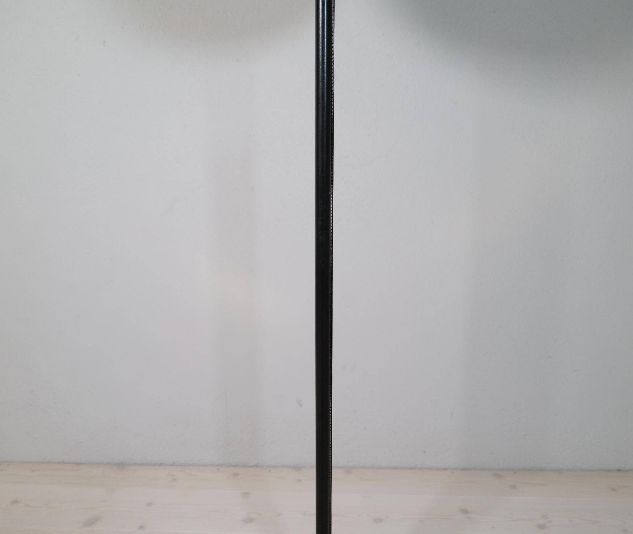 Mid-century black leather and brass floor lamp by Falkenbergs Belysning, Sweden, 1960s.