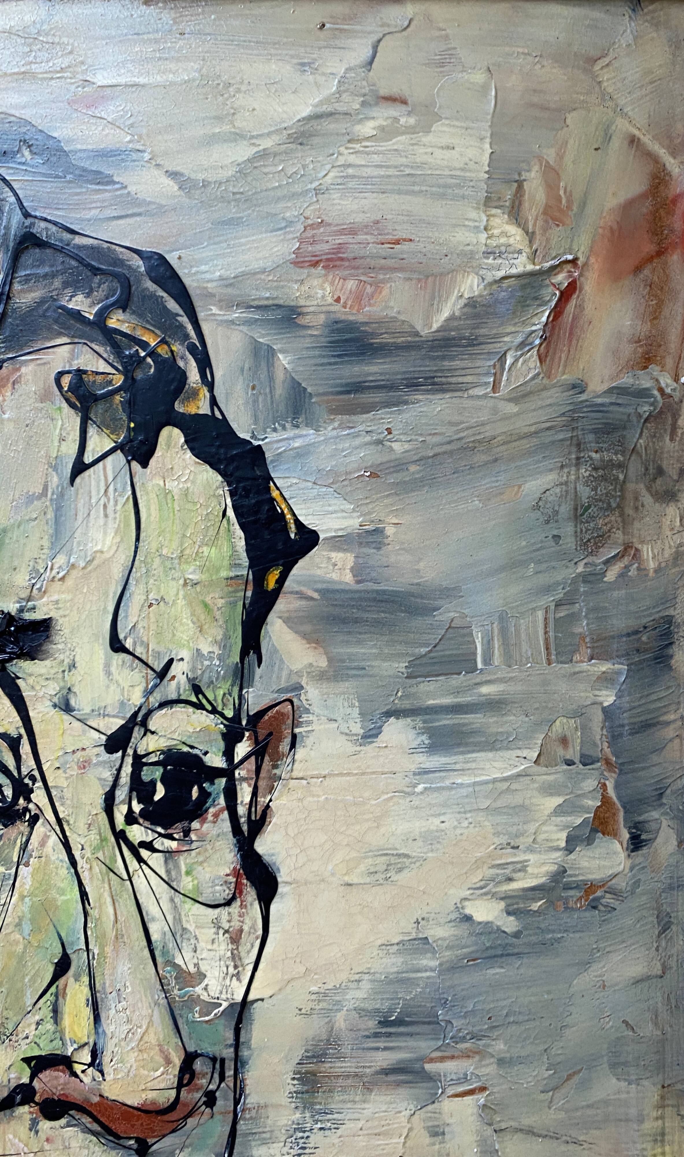 Painting Pierre Catton (1903) "Auguste à l'oiseau" HSP cf. B. Buffet + frame