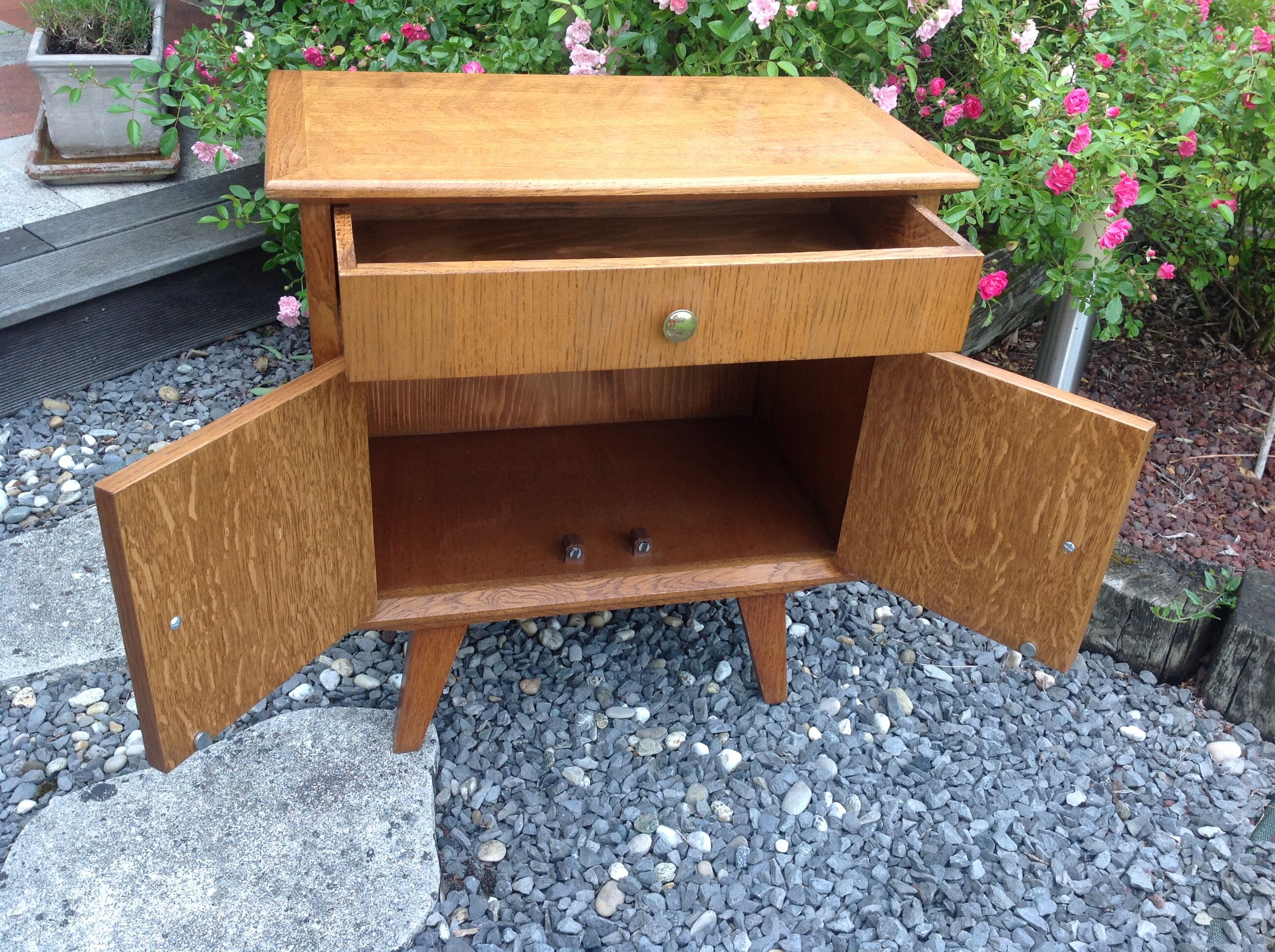 Bedside table feet compass in varnished chene / vintage 50s-60s