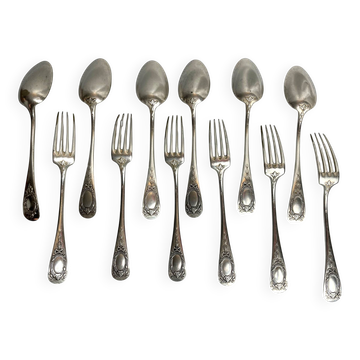 Tableware, six-piece silver-plated cutlery set by SFAM from the early 20th century.