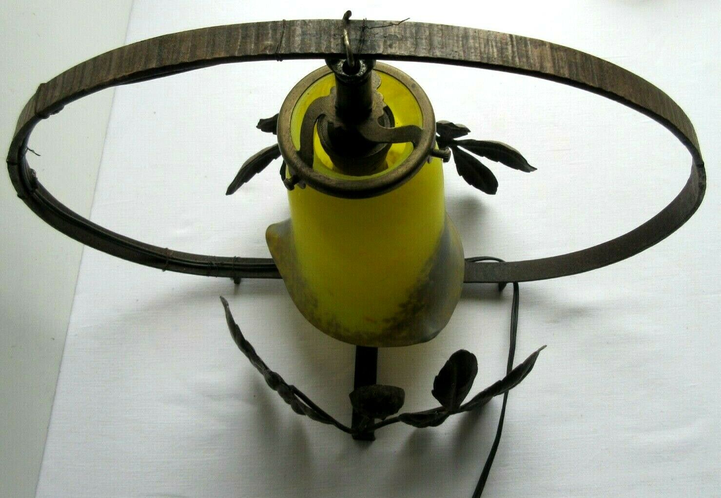 Art Nouveau table lamp, chestnut deco, tulip glass paste Muller Degué