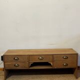 Antique TV cabinet in raw solid oak with 5 drawers