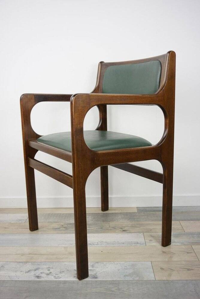 Dark green wooden and faux leather armchair, 1960s