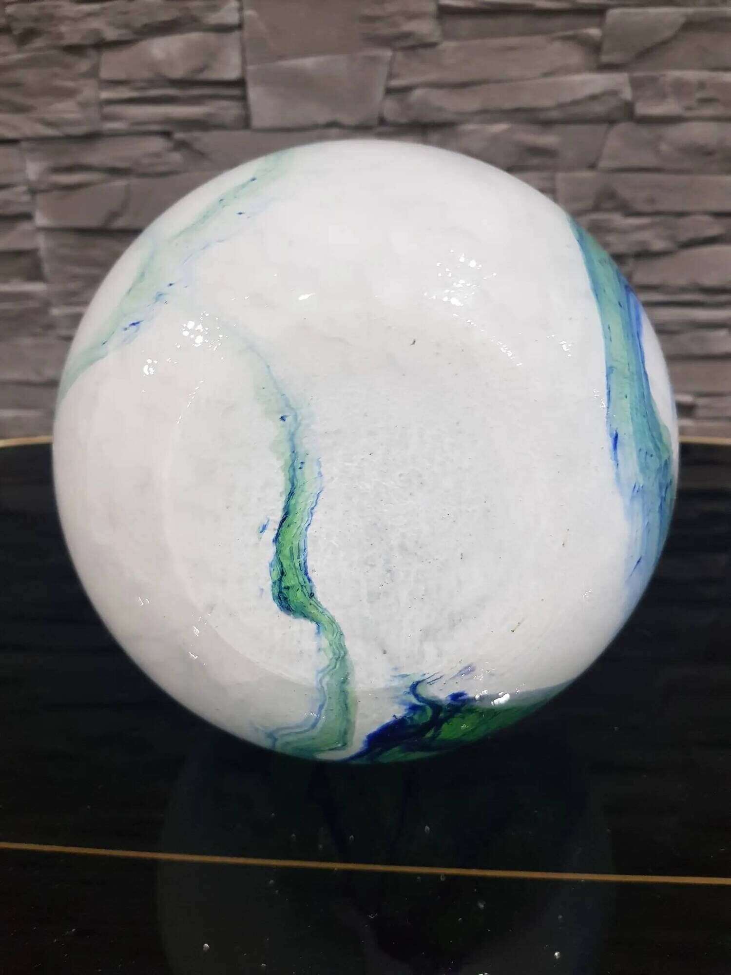 Vase, milky white with blue and green, glass, Germany, 1970s