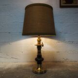 Large brass and wood lamp