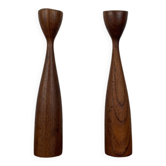 Teak candlestick duo, 1960