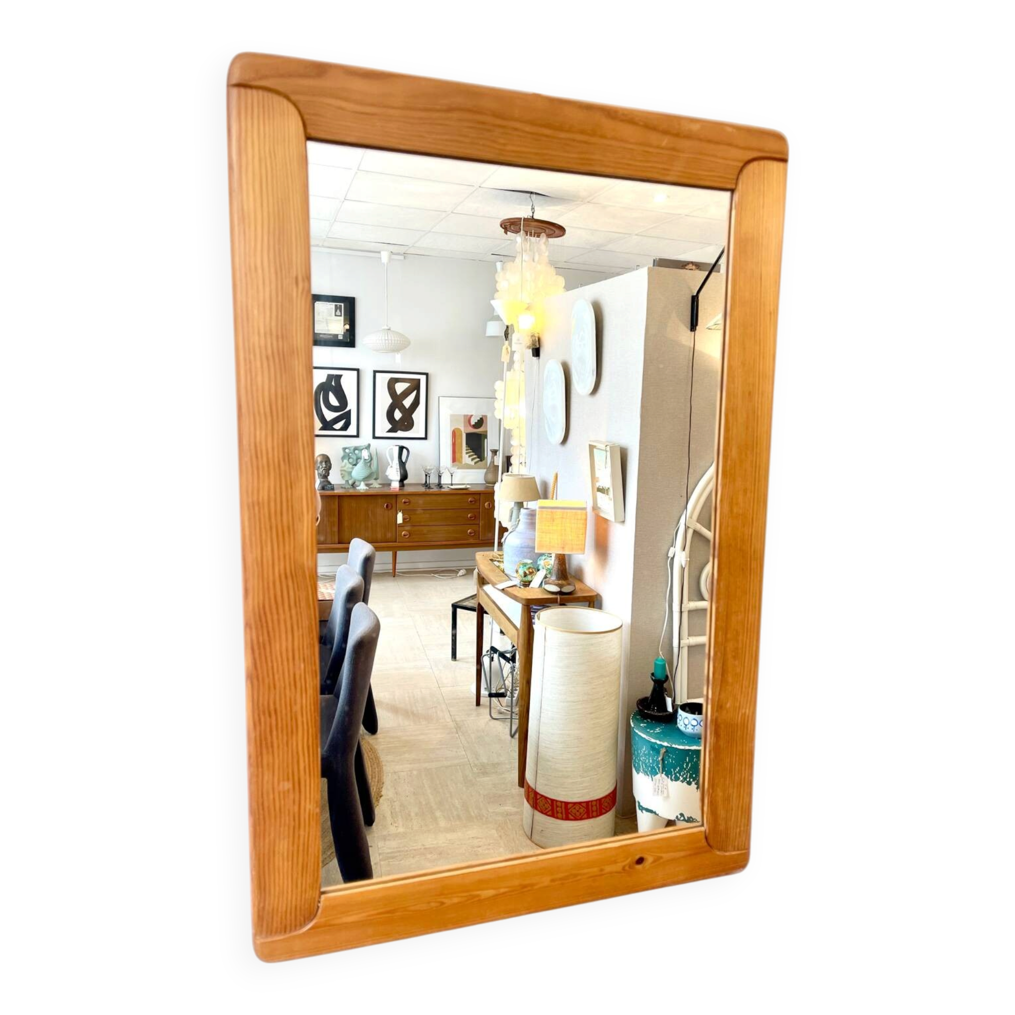 Miroir mural en pin de style scandinave, années 70
